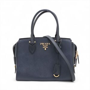Prada Vitello Daino leather tote bag navy blue